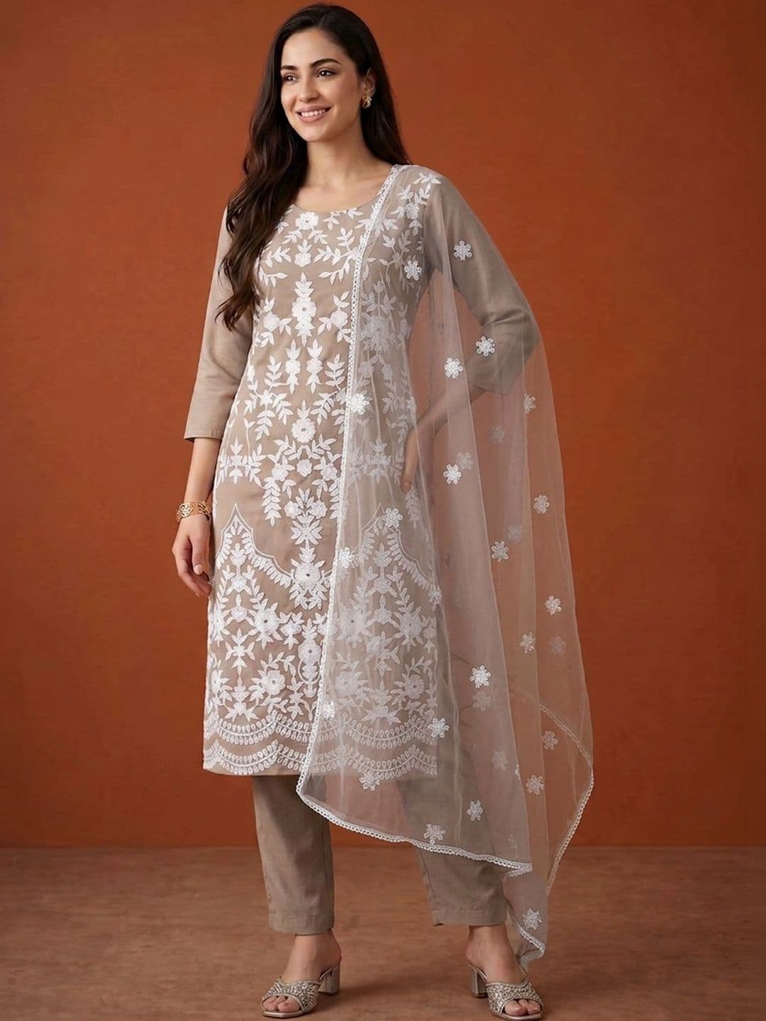 SAINOOR Women Ethnic Motifs Embroidered Regular Thread Work Kurta with Trousers & With Dupatta - view 1