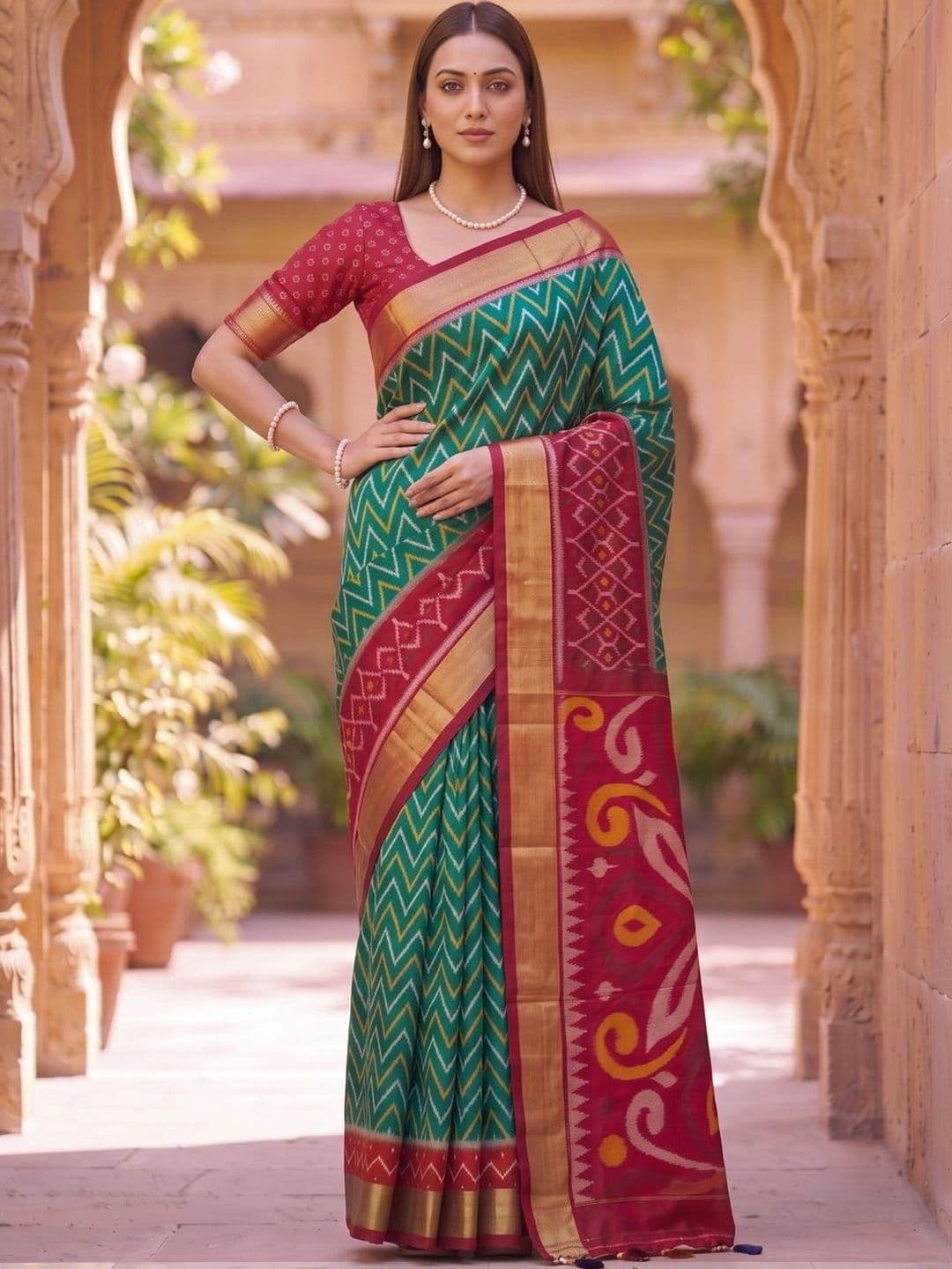 SOURAGYA Zari Silk Blend Banarasi Saree - view 1