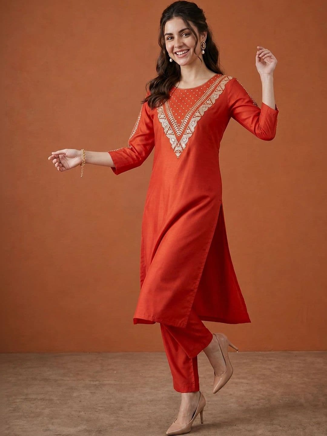 SAINOOR Women Ethnic Motifs Embroidered Regular Thread Work Kurta with Trousers & With Dupatta thumbnail 3