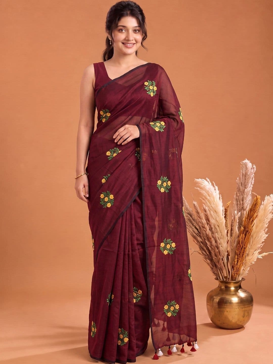 KALINI Floral Embroidered Pure Cotton Saree - view 1