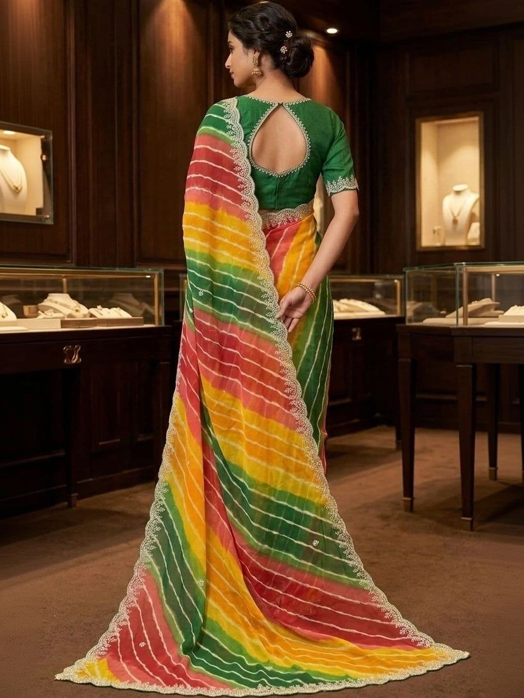 Textile Mantra Leheriya Embroidered Poly Georgette Saree thumbnail 2