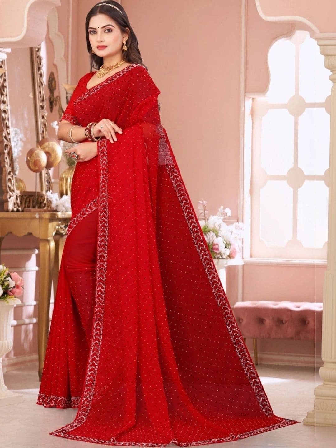 PRANU TRENDS Embellished Poly Chiffon Saree thumbnail 3