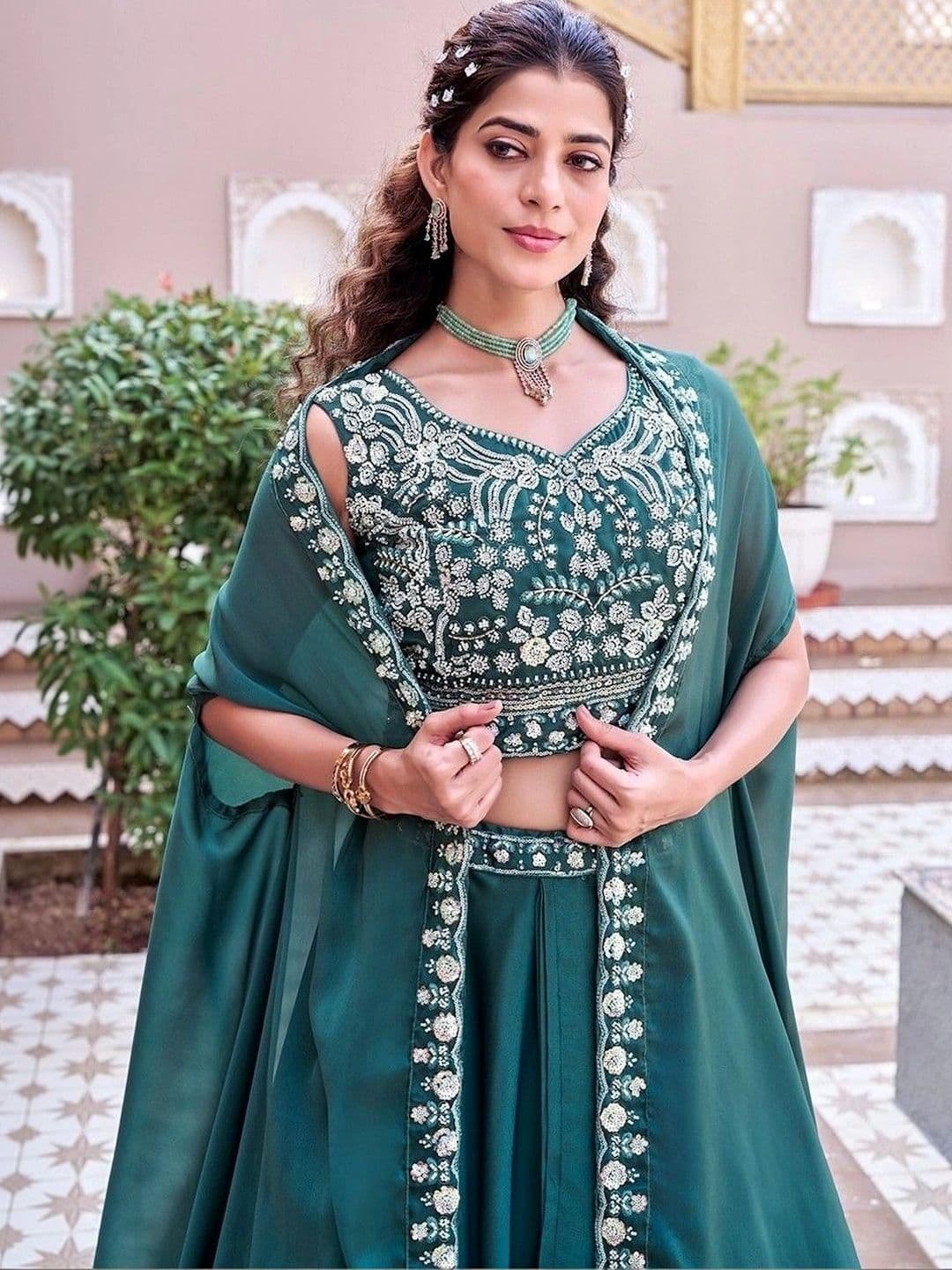 Shree Ram Creation Embroidered Thread Work Ready to Wear Lehenga & Blouse With Dupatta thumbnail 2