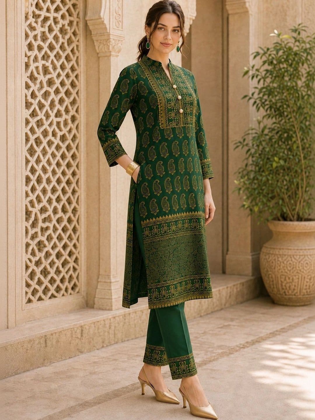 JAIPUR HAND BLOCK Women Ethnic Motifs Printed Regular Pure Cotton Kurta with Trousers & With Dupatta thumbnail 2