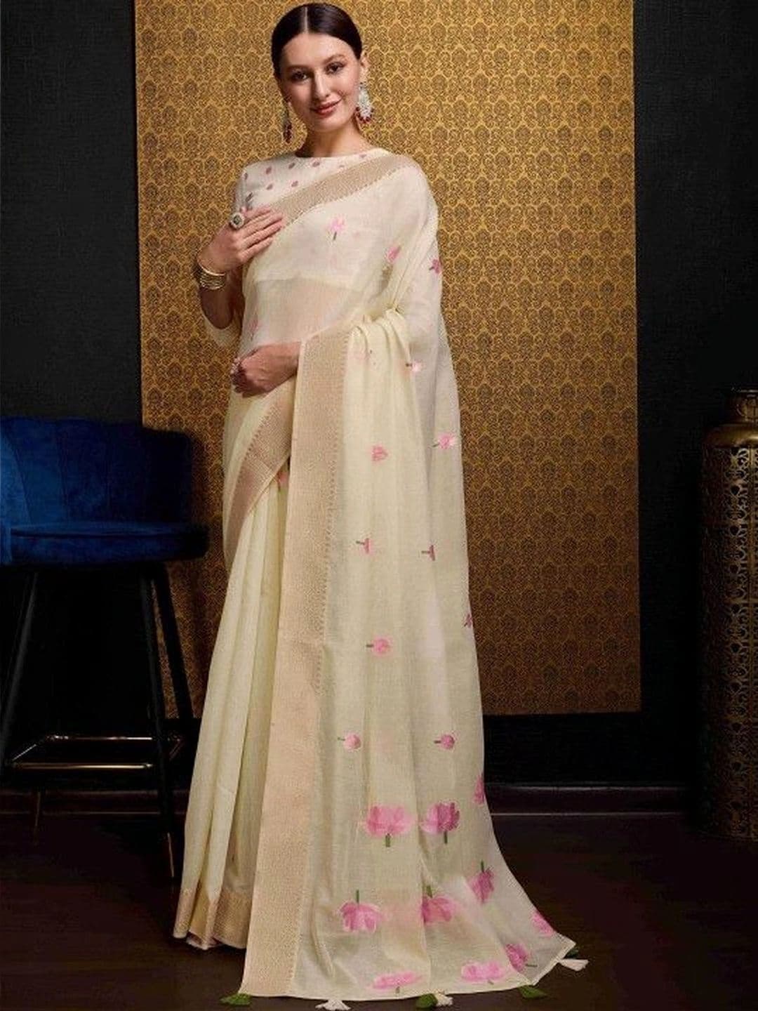 PAUSE Floral Embroidered Pure Cotton Saree - view 1