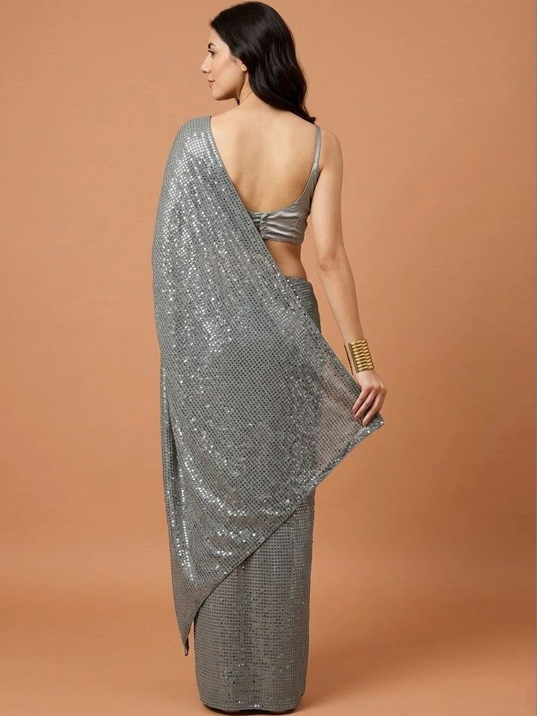 SZN Embellished Sequinned Poly Georgette Designer Saree thumbnail 5