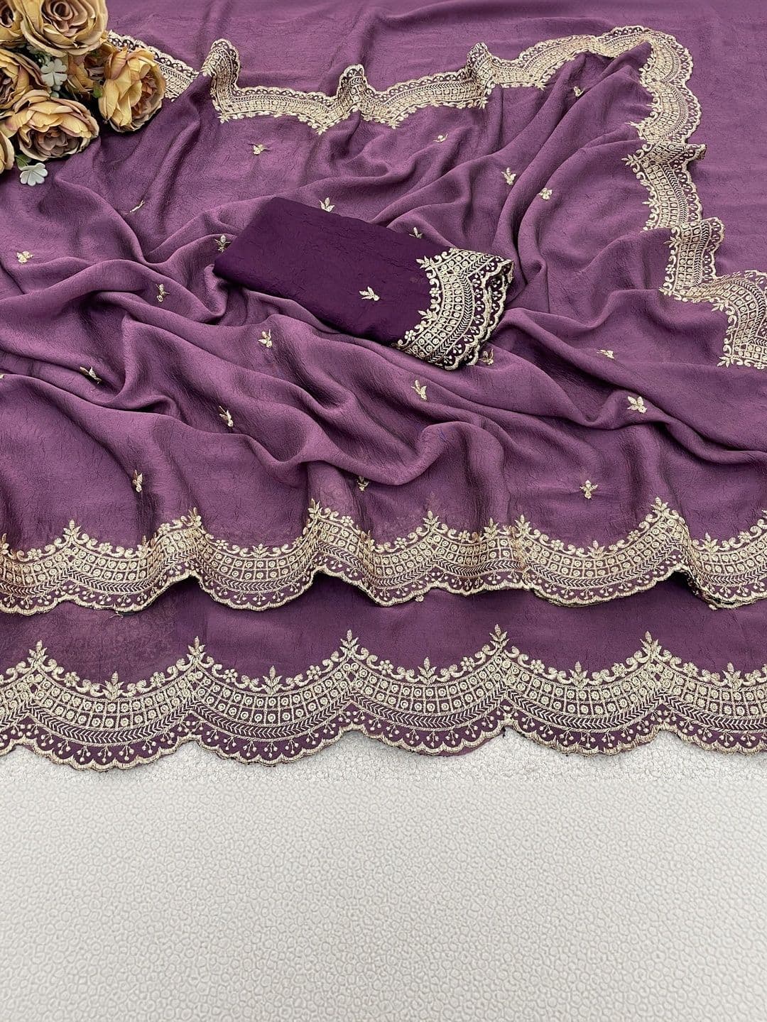 Vastra Drape Ethnic Motifs Embroidered Poly Georgette Saree thumbnail 3