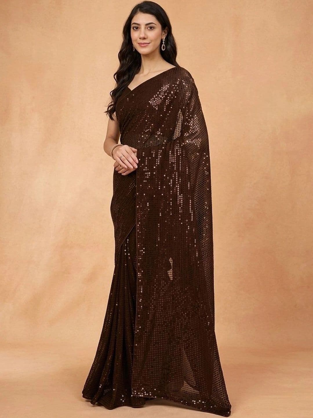 SZN Embellished Sequinned Poly Georgette Designer Saree thumbnail 2
