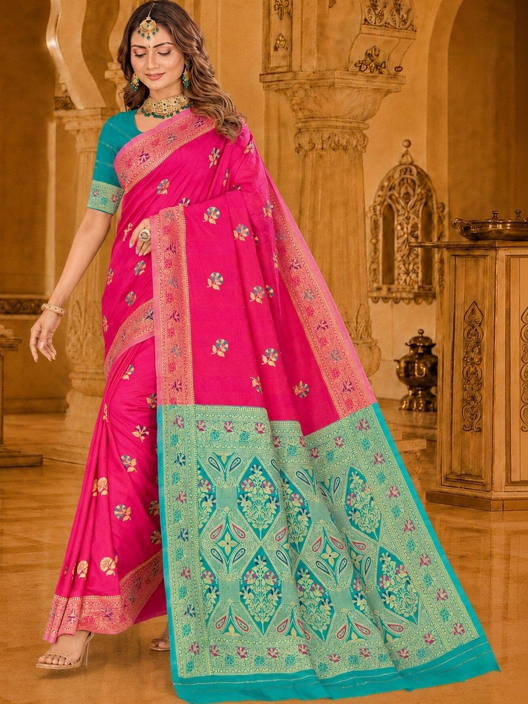 Dimaxi Vastra Woven Design Zari Silk Blend Kota Saree thumbnail 4