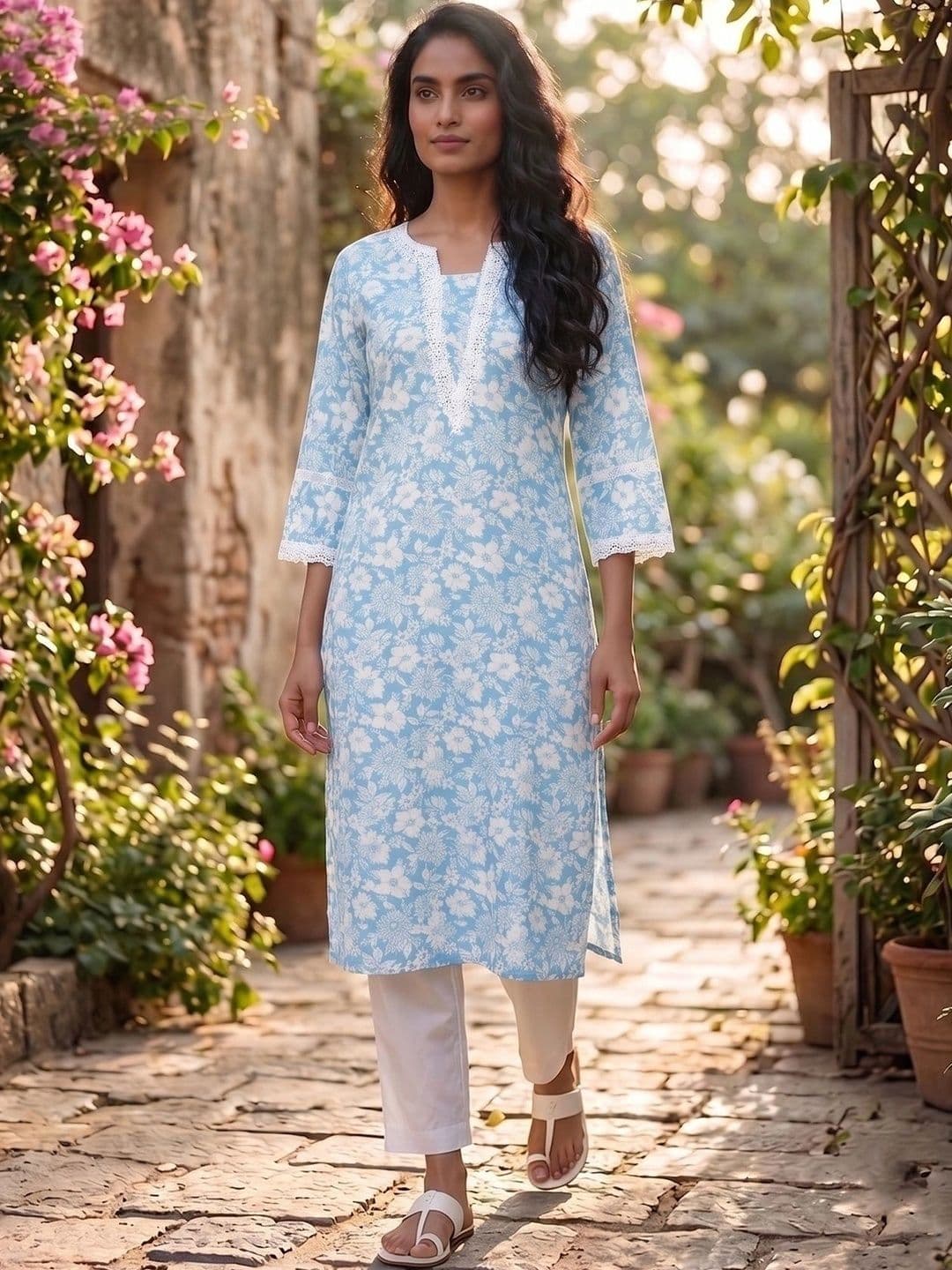 KALINI Women Floral Printed Thread Work Floral Kurta - view 1