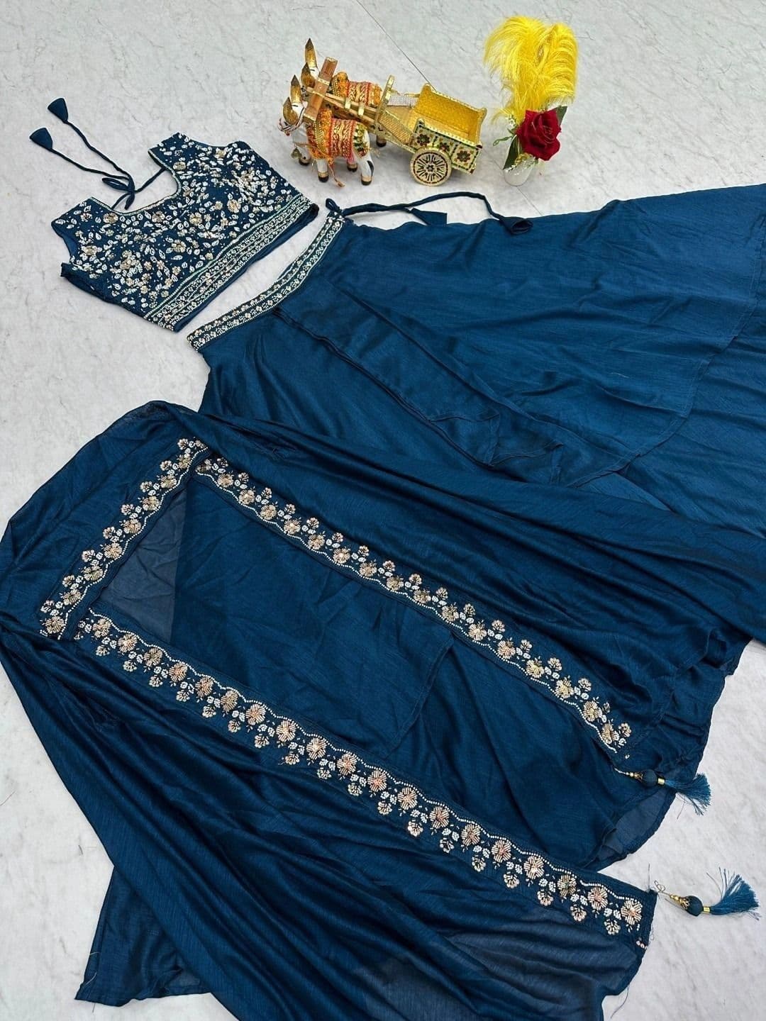 Shree Ram Creation Embroidered Thread Work Ready to Wear Lehenga & Blouse With Dupatta thumbnail 5