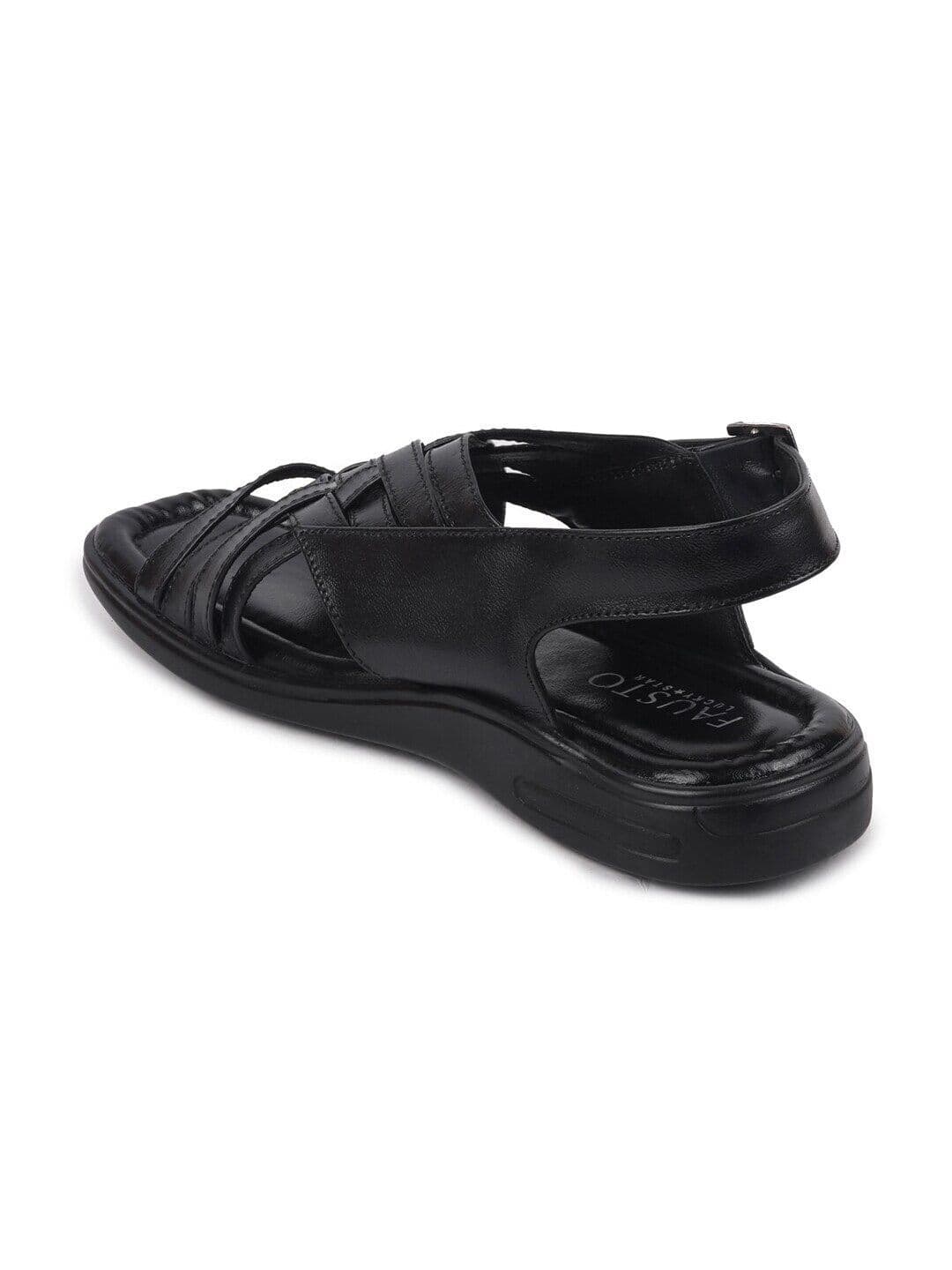FAUSTO Men Black Leather Comfort Sandals thumbnail 3