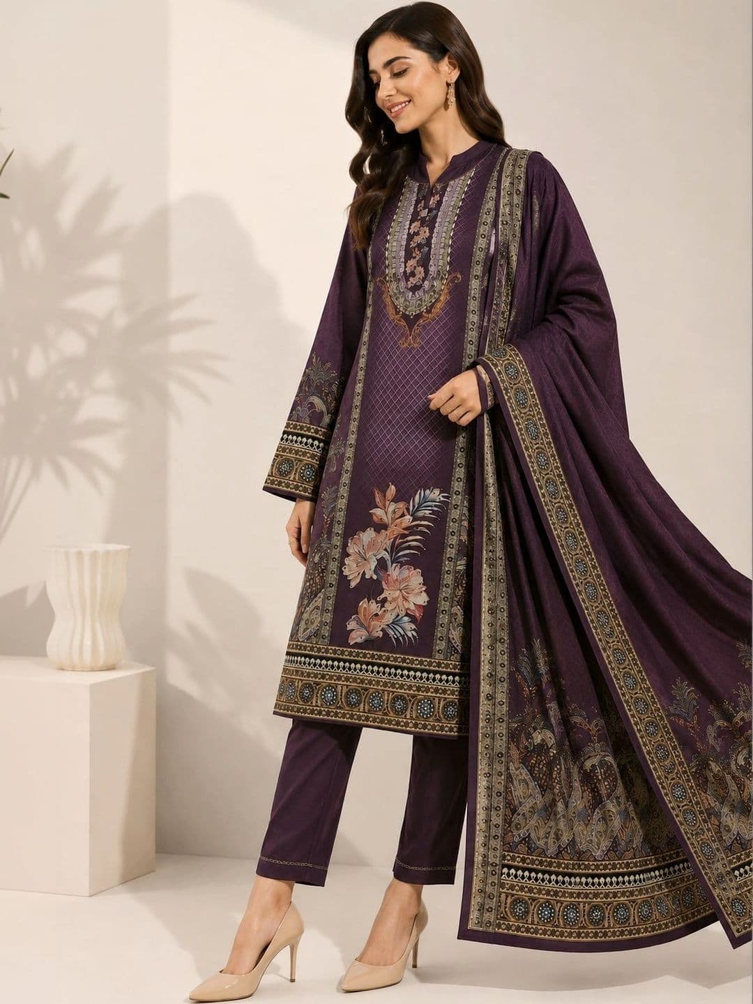 Wool's Kart Women Ethnic Motifs Printed Regular Kurta with Trousers & With Dupatta thumbnail 4