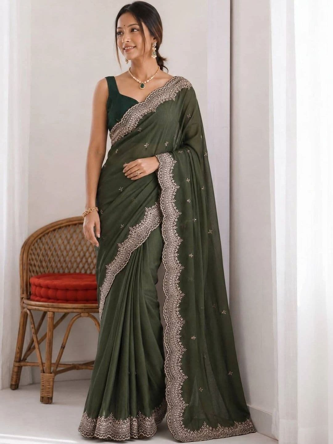 Vastra Drape Ethnic Motifs Embroidered Poly Georgette Saree - view 1