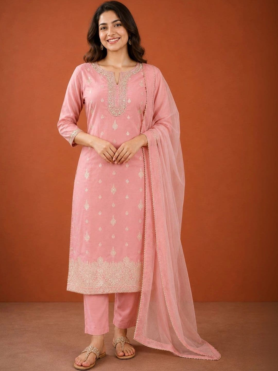 SAINOOR Women Ethnic Motifs Embroidered Regular Thread Work Kurta with Trousers & With Dupatta thumbnail 5
