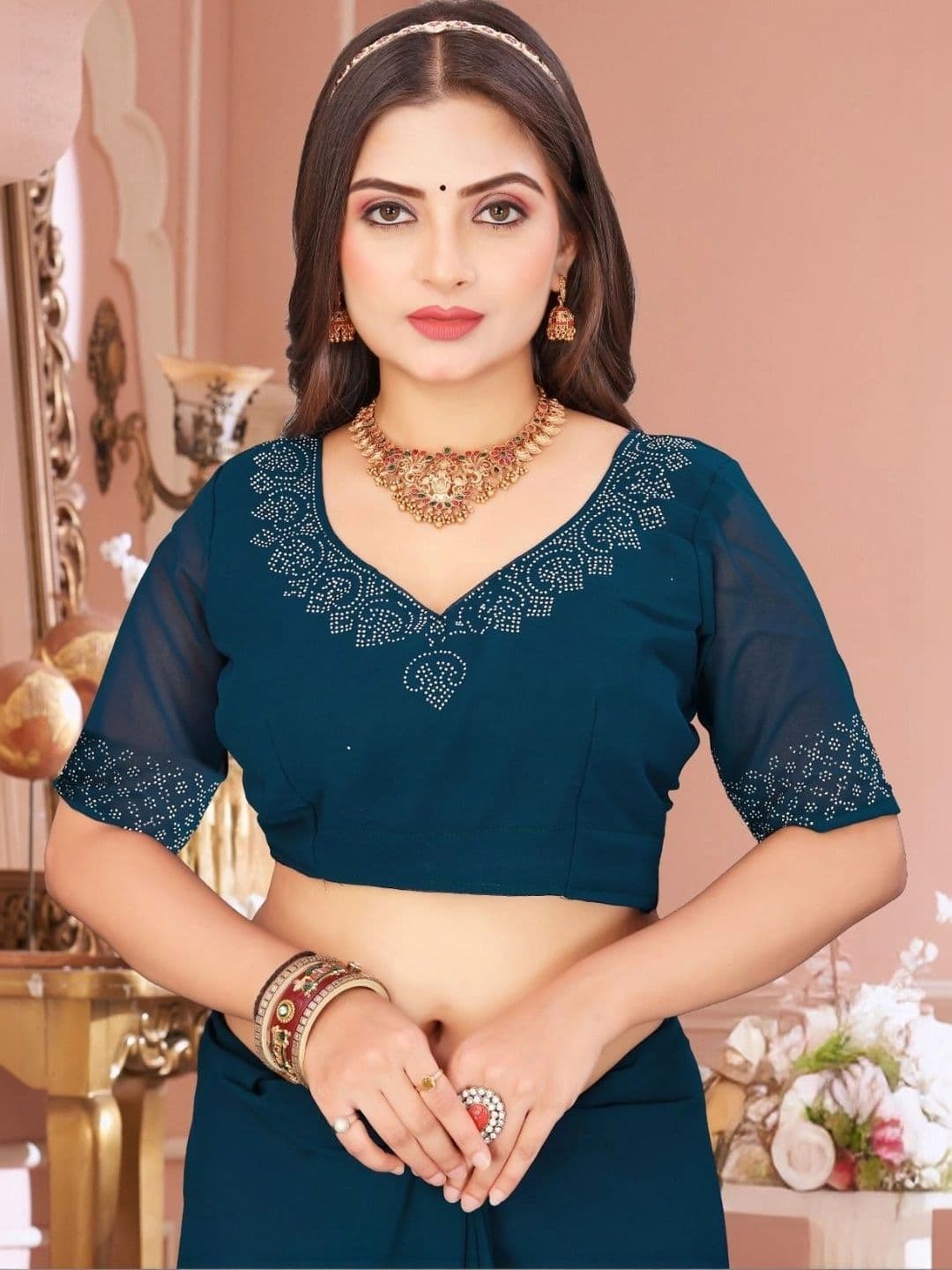 Fashion Mantra Embellished Poly Chiffon Saree thumbnail 2
