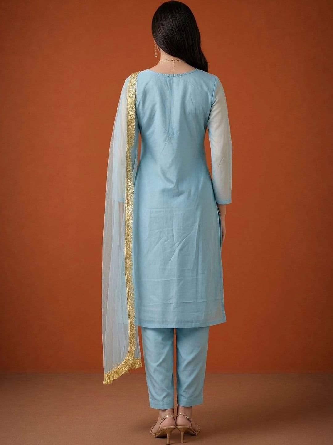 SAINOOR Women Ethnic Motifs Embroidered Regular Thread Work Kurta with Trousers & With Dupatta thumbnail 5