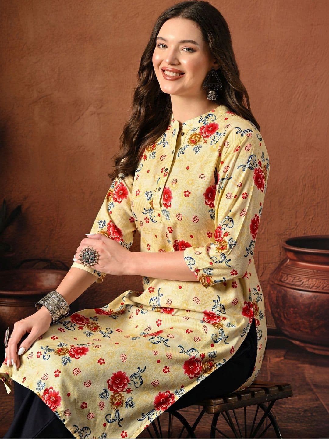 HERE&NOW Women Floral Printed Floral Kurta thumbnail 3