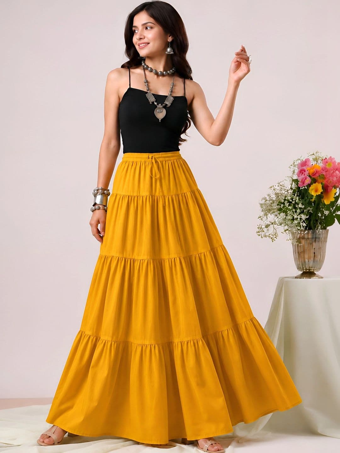 HARAYE Women Tiered Maxi Flared Skirt thumbnail 3