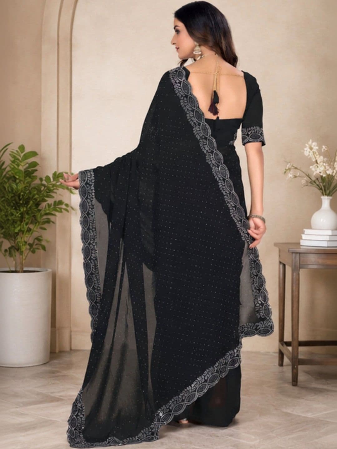 RENBRIZA Embellished Poly Chiffon Saree thumbnail 5