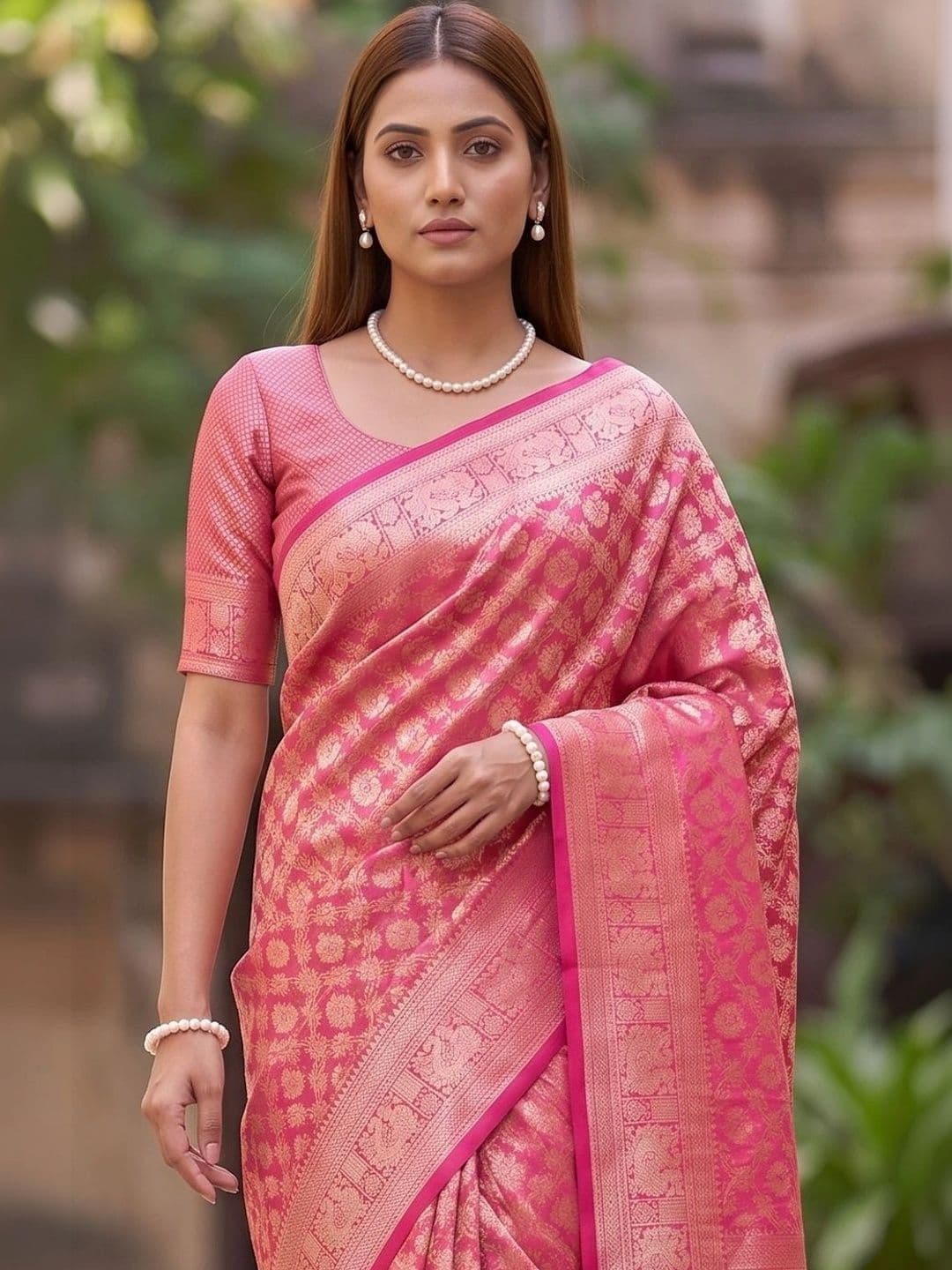SOURAGYA Paisley Zari Silk Blend Banarasi Saree thumbnail 5