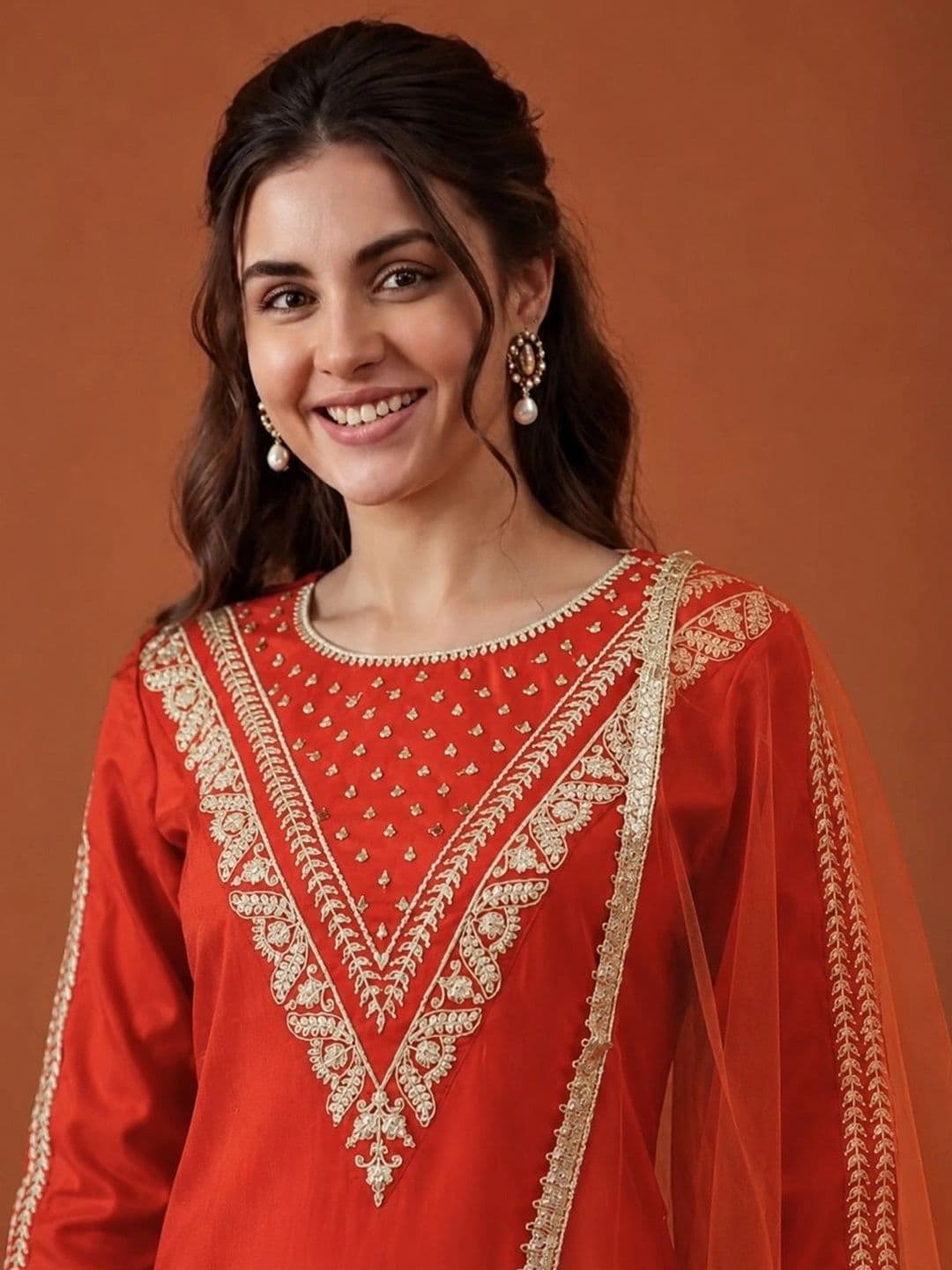 SAINOOR Women Ethnic Motifs Embroidered Regular Thread Work Kurta with Trousers & With Dupatta thumbnail 7