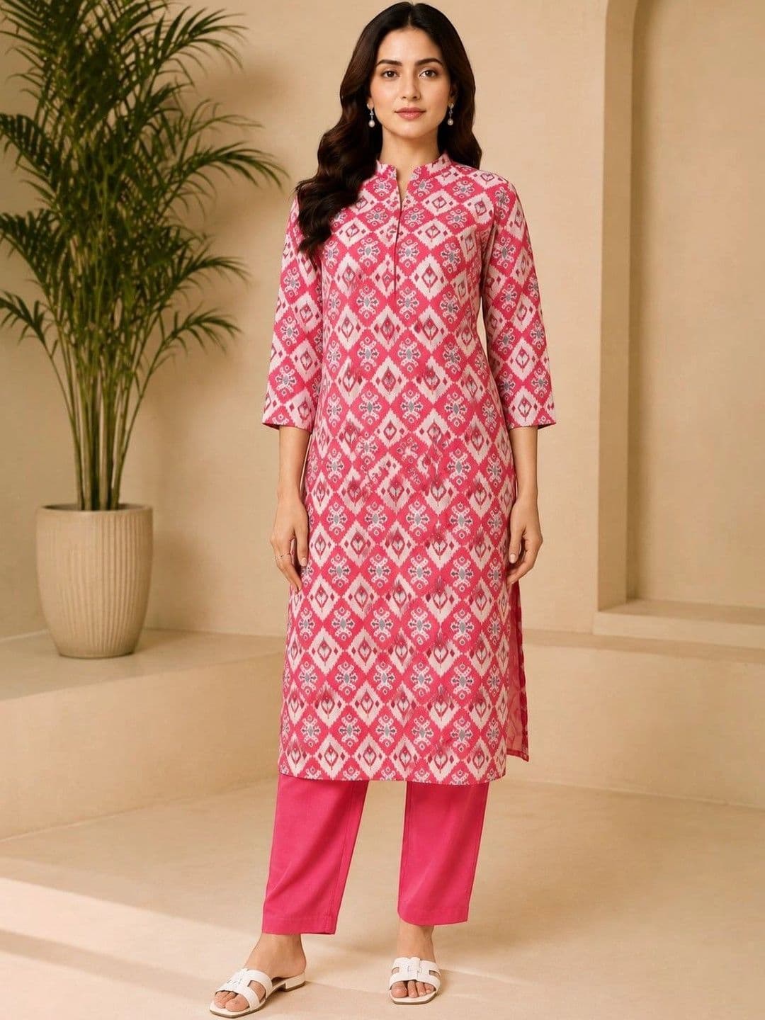 EELIKA Women Ethnic Motifs Printed Regular Pure Cotton Kurta with Trousers - view 1