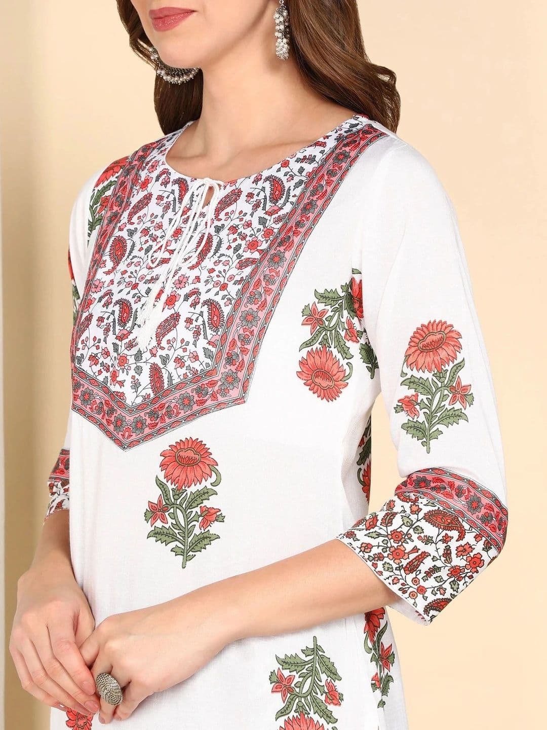 HR FASHION ZONE Women Ethnic Motifs Printed Regular Pure Cotton Kurta with Trousers & With Dupatta thumbnail 3