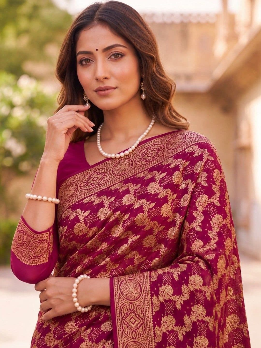 SOURAGYA Woven Design Zari Banarasi Saree thumbnail 5