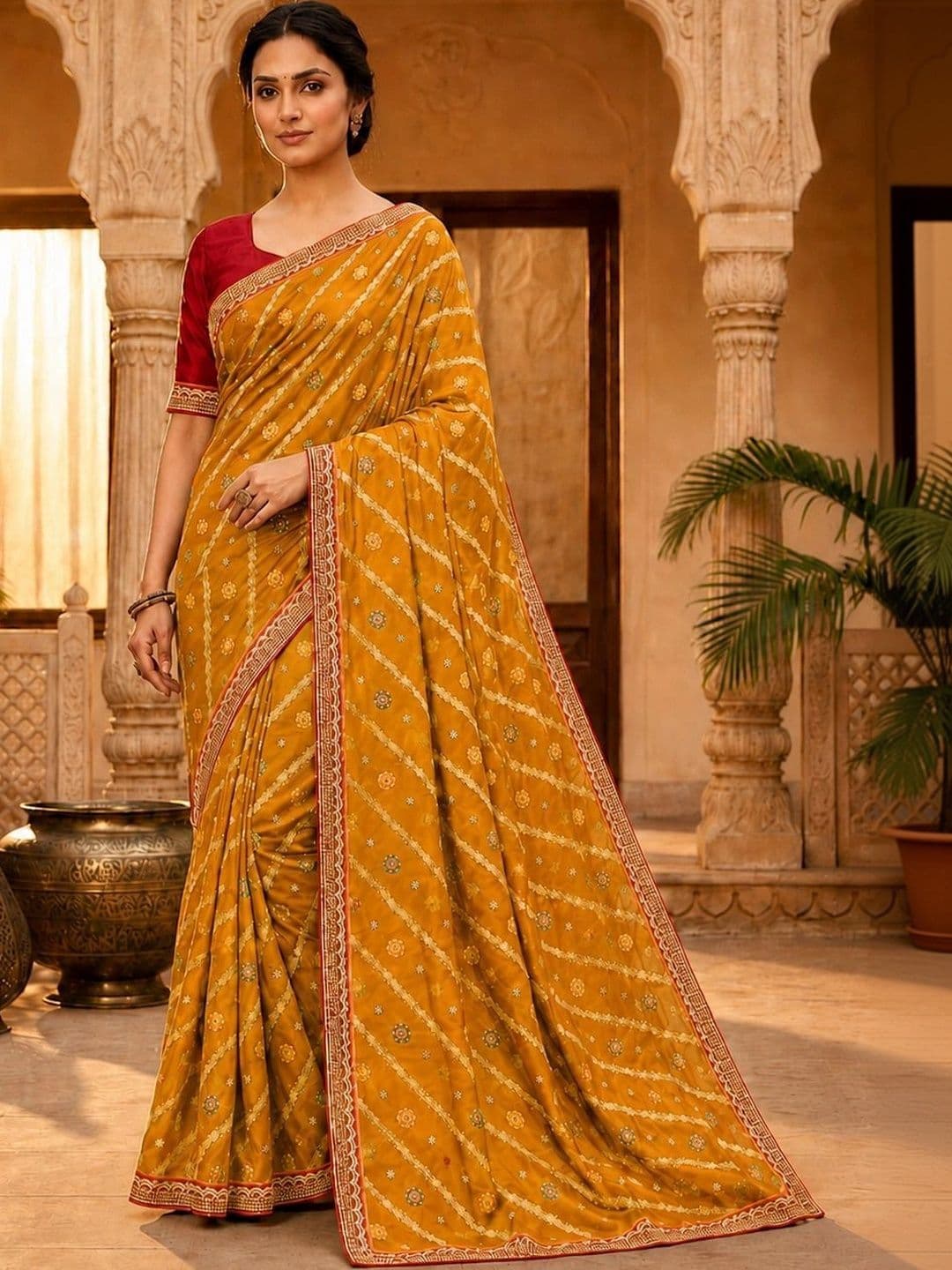 Textile Mantra Bandhani Embroidered Poly Georgette Saree - view 1