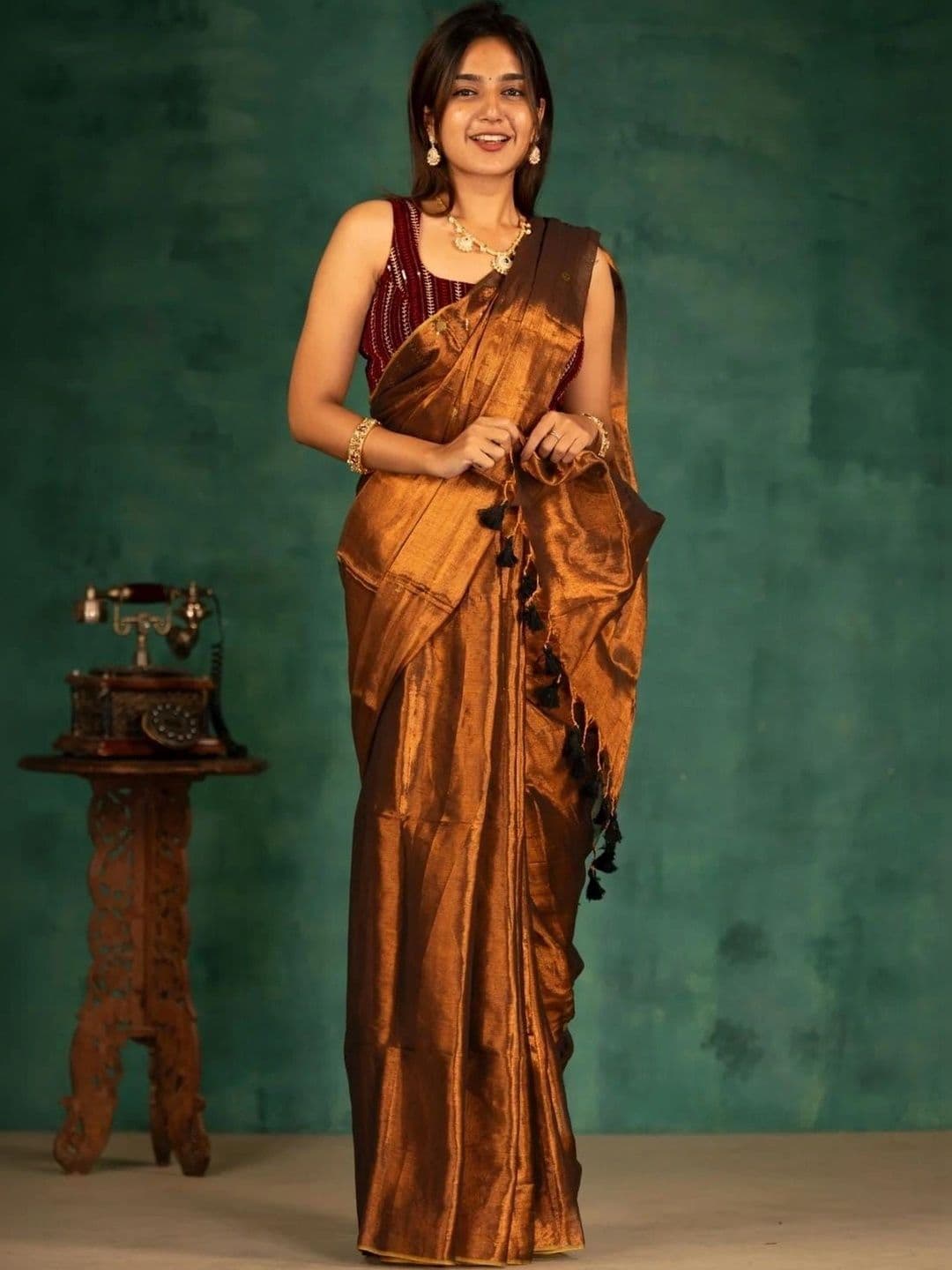all about you Ethnic Motifs Sequinned Tissue Chanderi Saree thumbnail 3