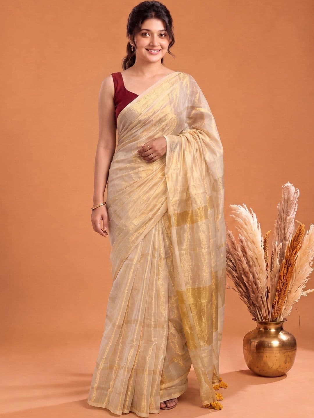 KALINI Women Woven Design Zari Pure Cotton Saree - view 1