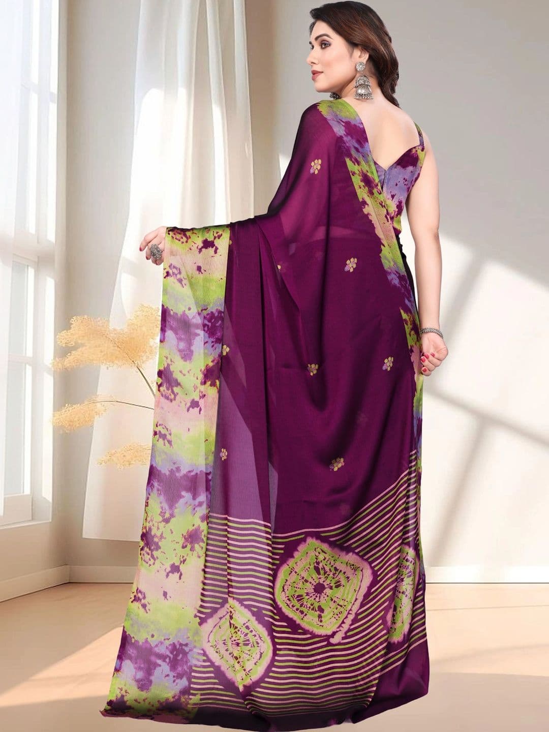 Owee Tie and Dye Pure Chiffon Designer Saree thumbnail 3