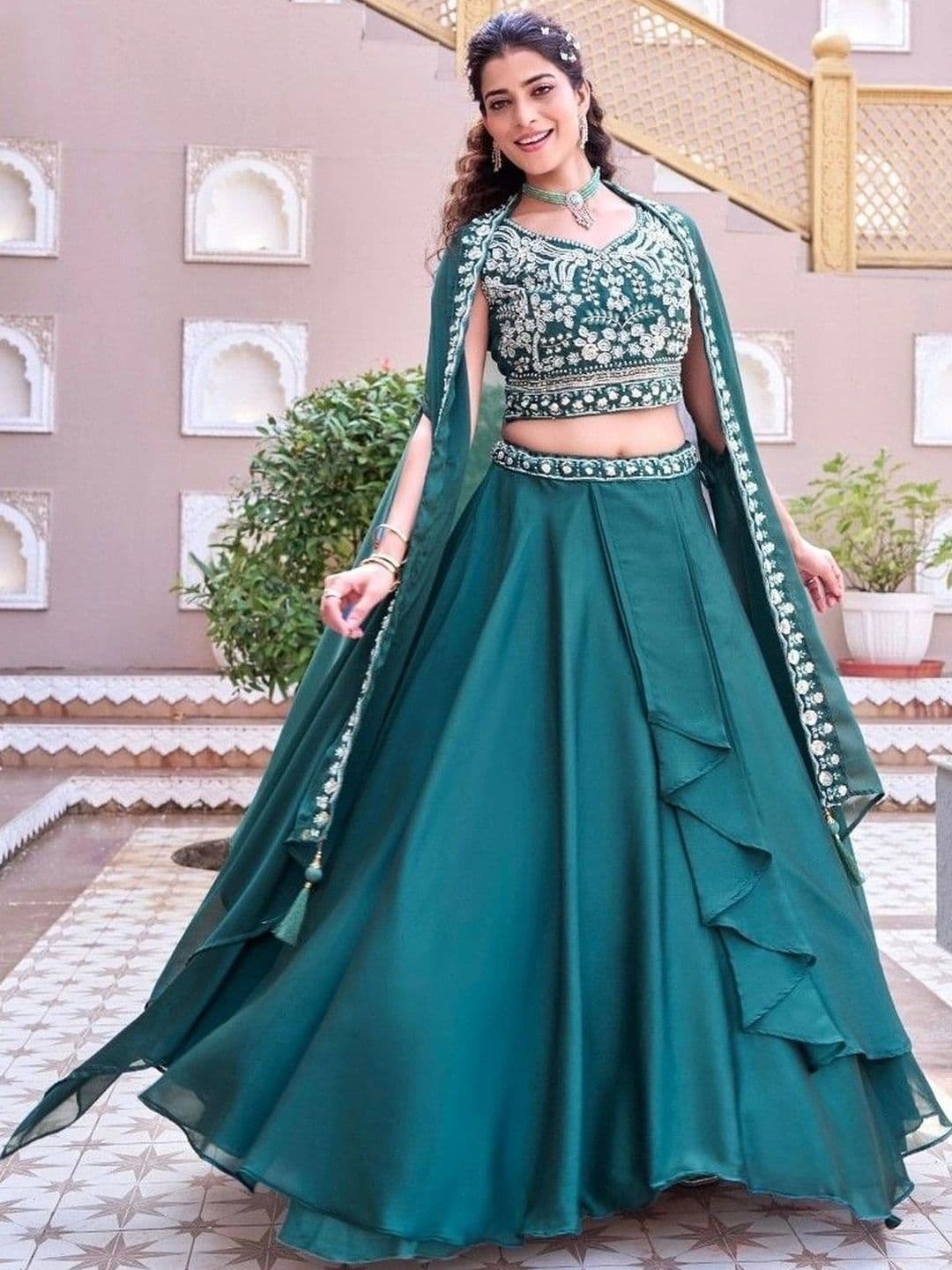 Shree Ram Creation Embroidered Thread Work Ready to Wear Lehenga & Blouse With Dupatta thumbnail 3