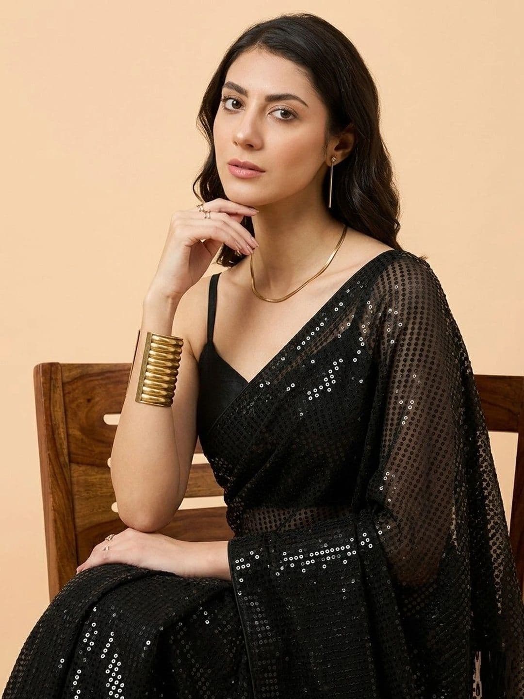 SZN Embellished Sequinned Poly Georgette Designer Saree thumbnail 3