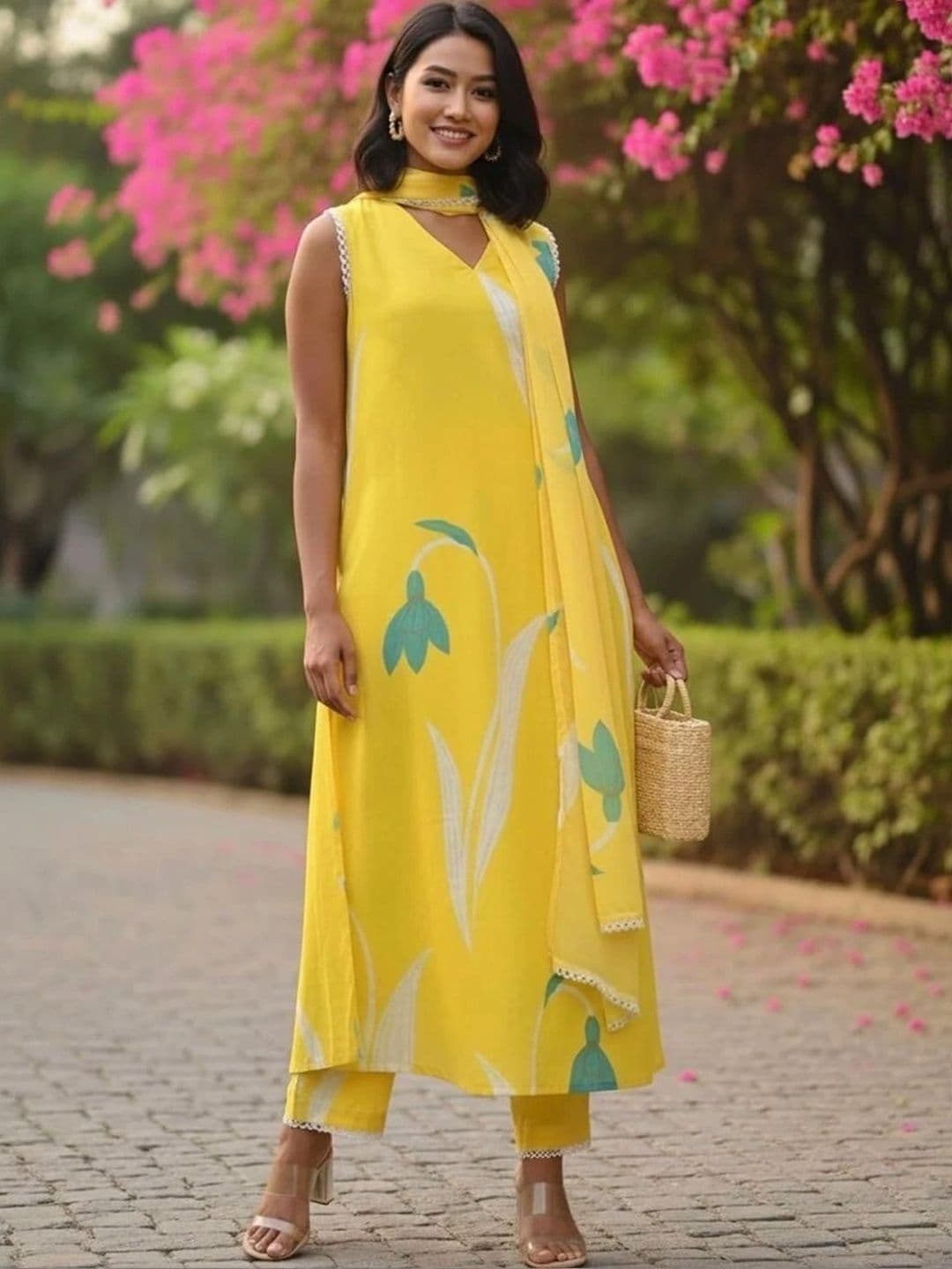 Mogra Designs Women Floral Printed Regular Kurta with Trousers & With Dupatta thumbnail 3