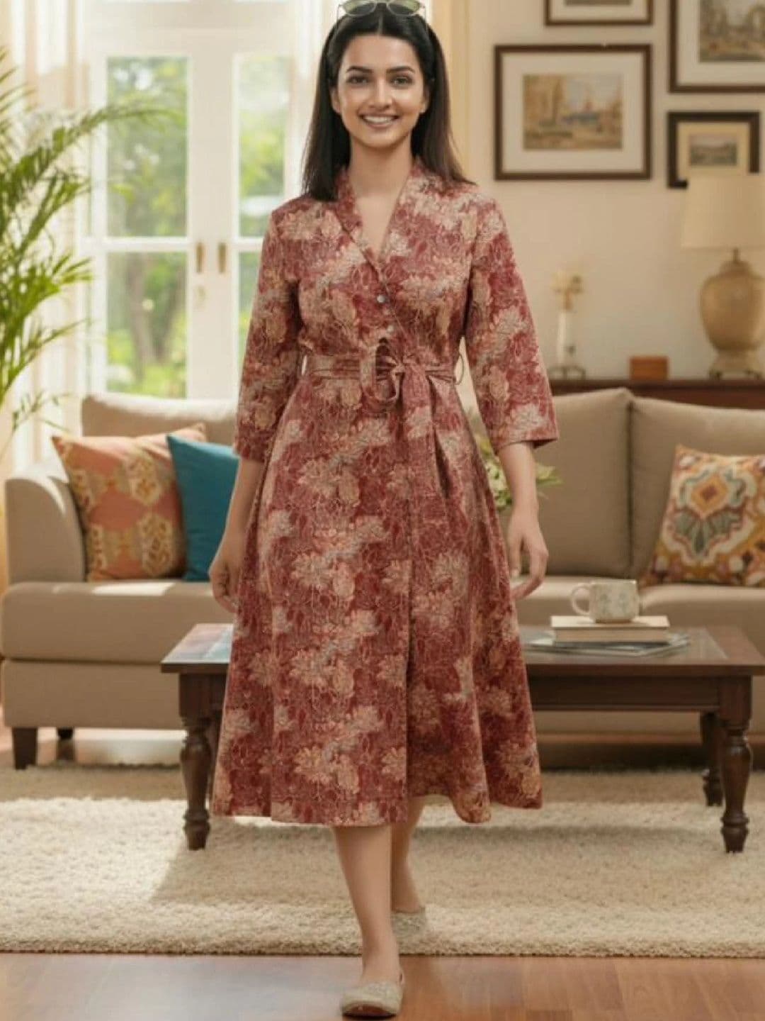 DMP FASHION Women Floral Printed Floral Khadi Handloom Kurta thumbnail 2
