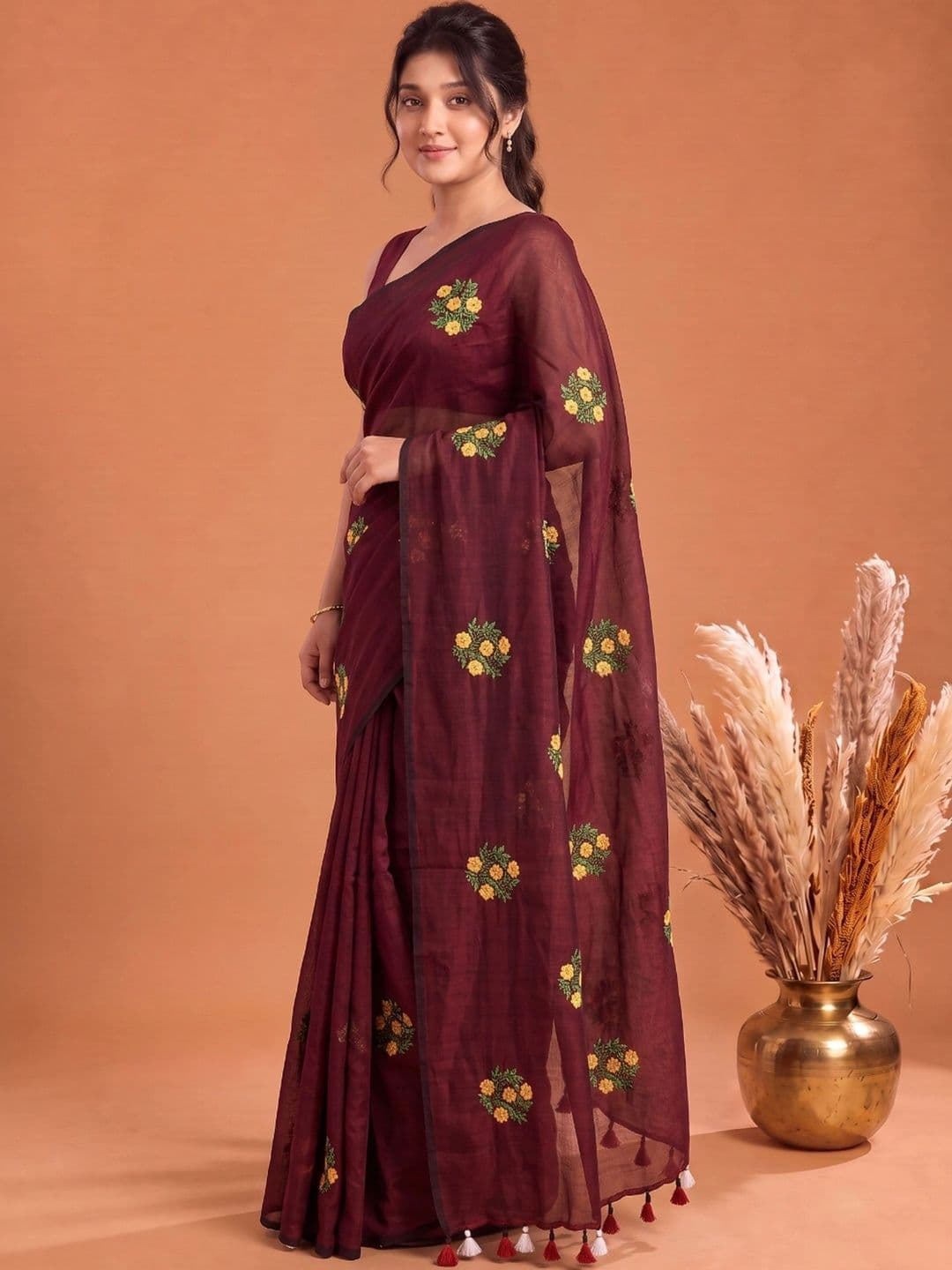 KALINI Floral Embroidered Pure Cotton Saree thumbnail 5