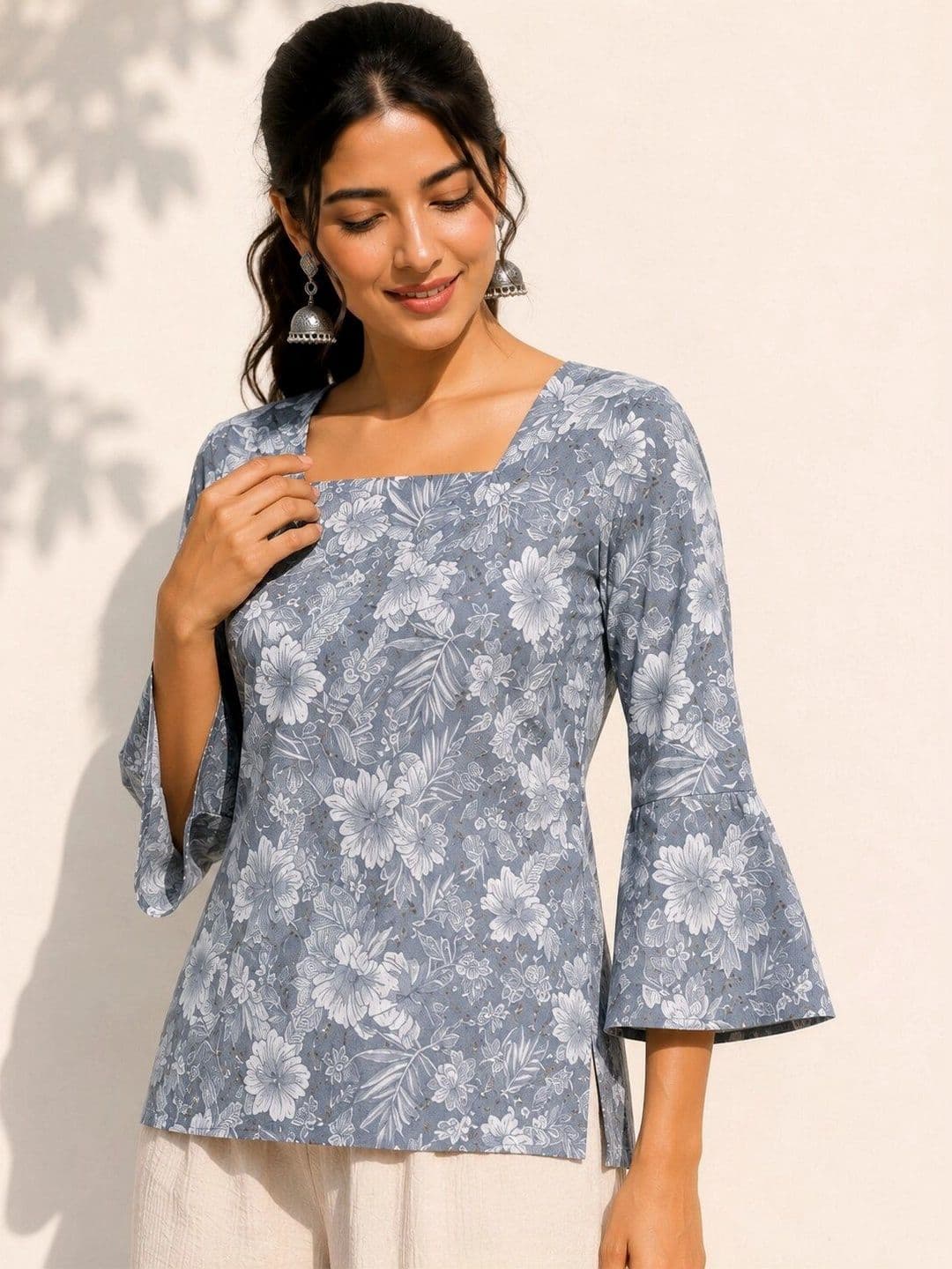 Purnova Women Floral Printed Flared Sleeves Floral Kurta thumbnail 4