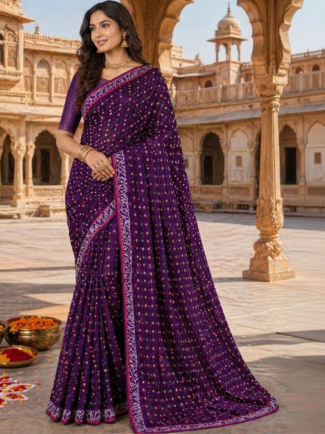 PRANU TRENDS Bandhani Poly Georgette Saree - view 1