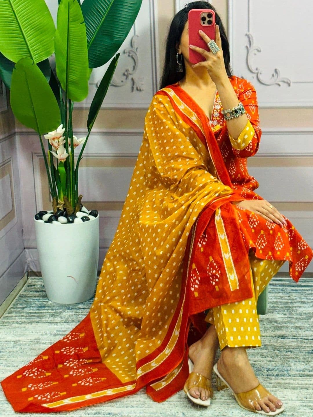 SRF KURTI HUB Women Ethnic Motifs Printed Regular Thread Work Kurta with Trousers & With Dupatta thumbnail 4