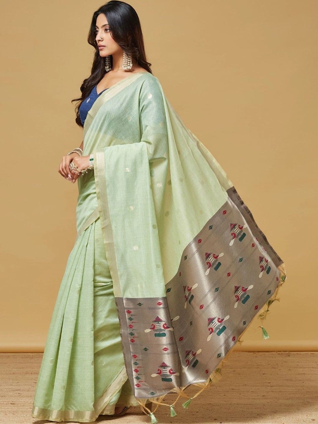 kasee Woven Design Zari Silk Cotton Designer Saree thumbnail 4