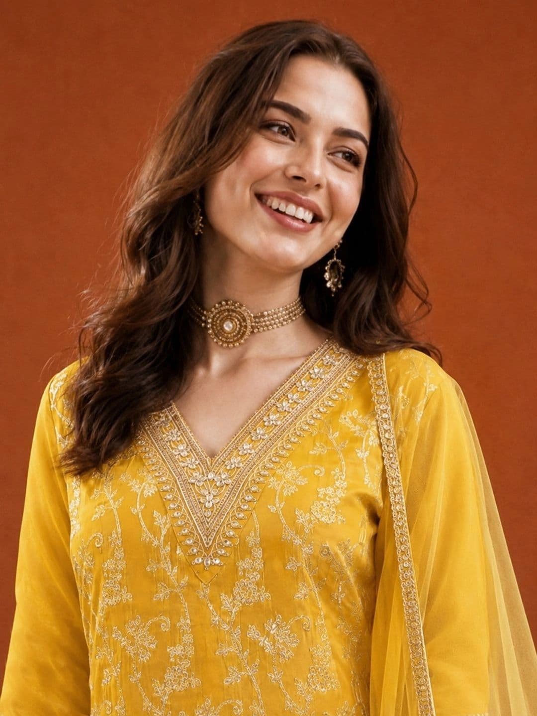 SAINOOR Women Ethnic Motifs Embroidered Regular Kurta with Trousers & With Dupatta thumbnail 6