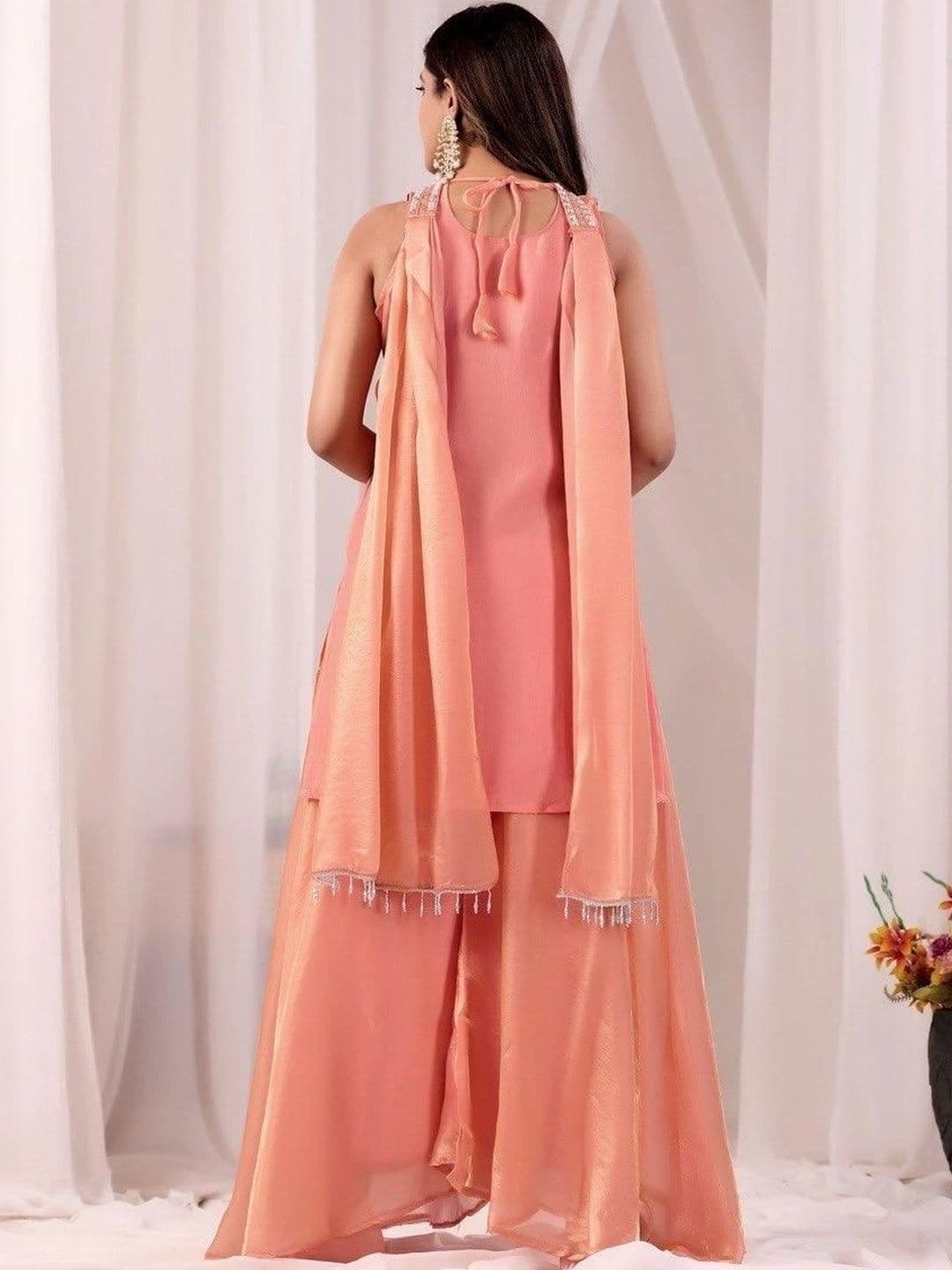 Bouncer Berry Women Ethnic Motifs Embroidered Regular Sequinned Pure Silk Kurta with Sharara & With Dupatta thumbnail 4