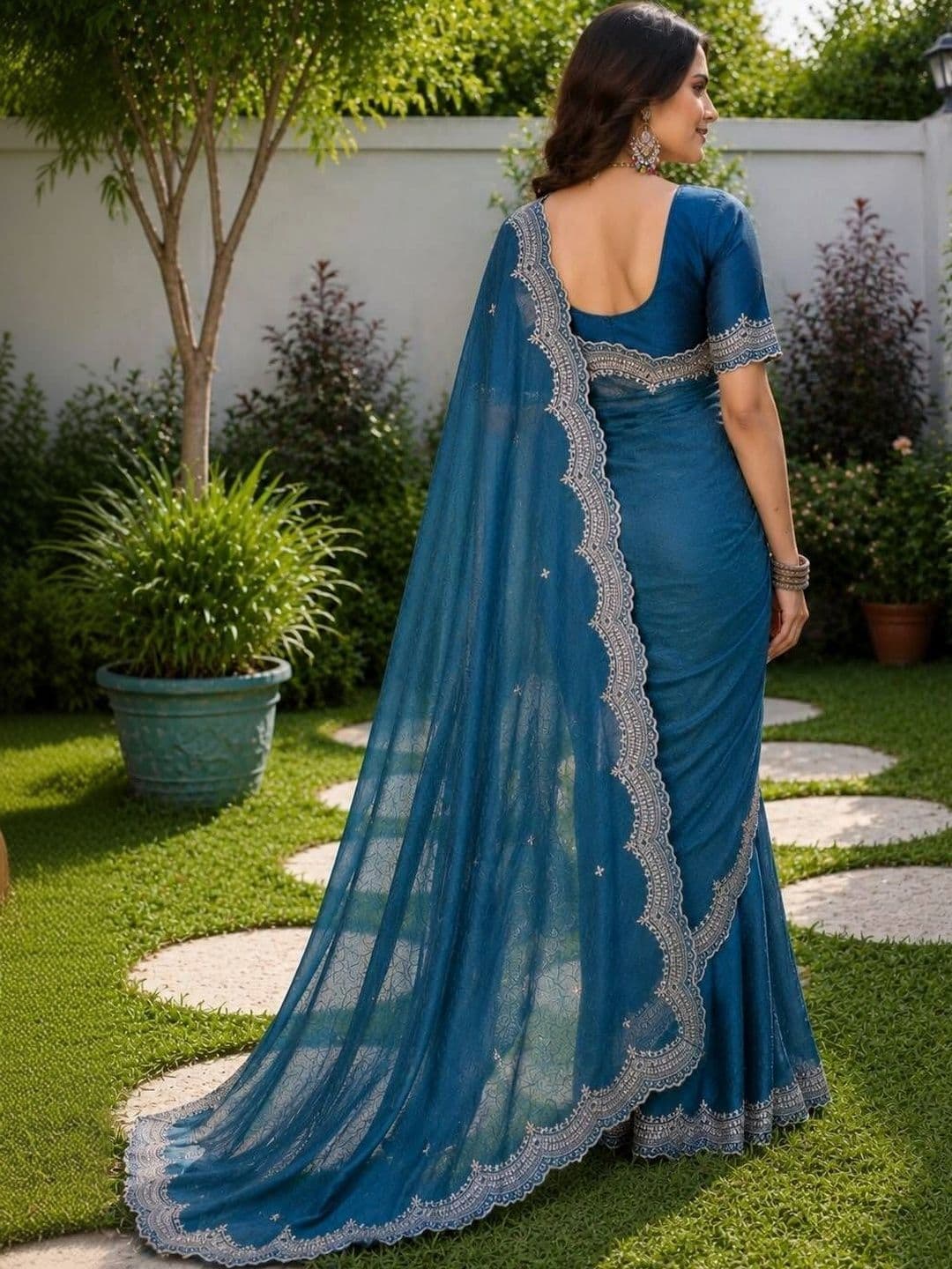 Vastra Drape Ethnic Motifs Embroidered Poly Georgette Saree thumbnail 3