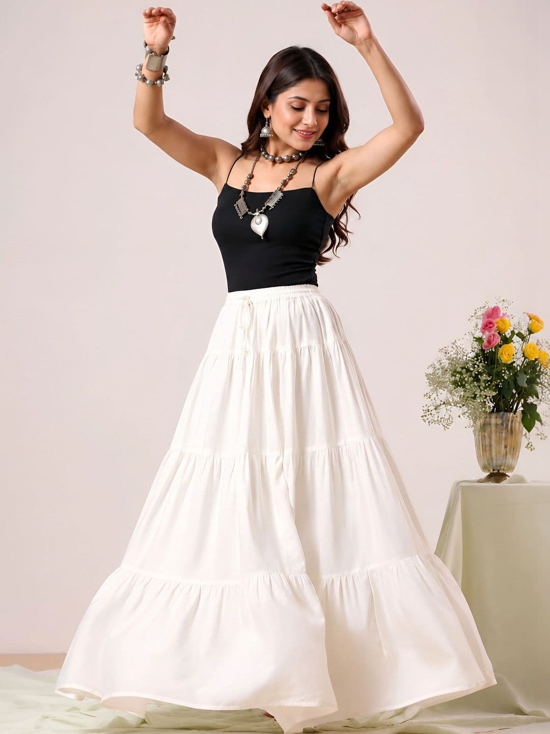 HARAYE Women Tiered Maxi Flared Skirt thumbnail 5