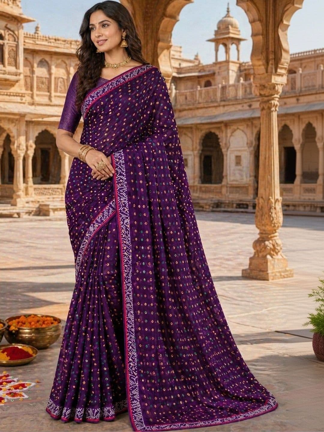 Fashion Mantra Bandhani Poly Georgette Saree - view 1