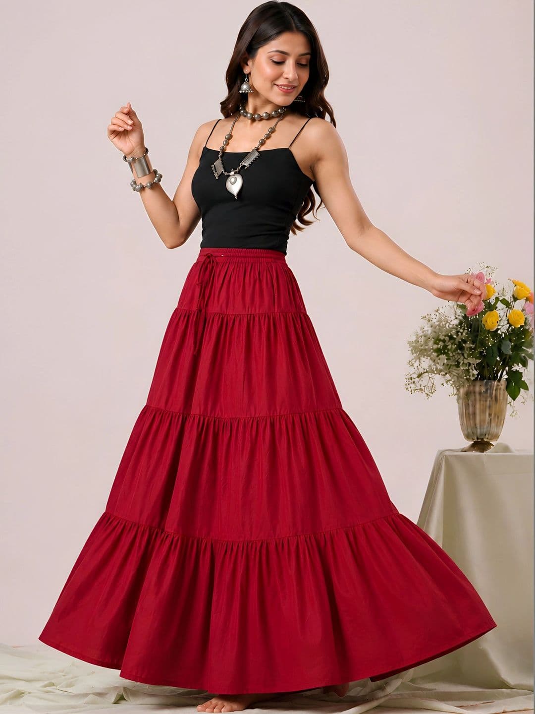 HARAYE Women Tiered Maxi Flared Skirt thumbnail 5