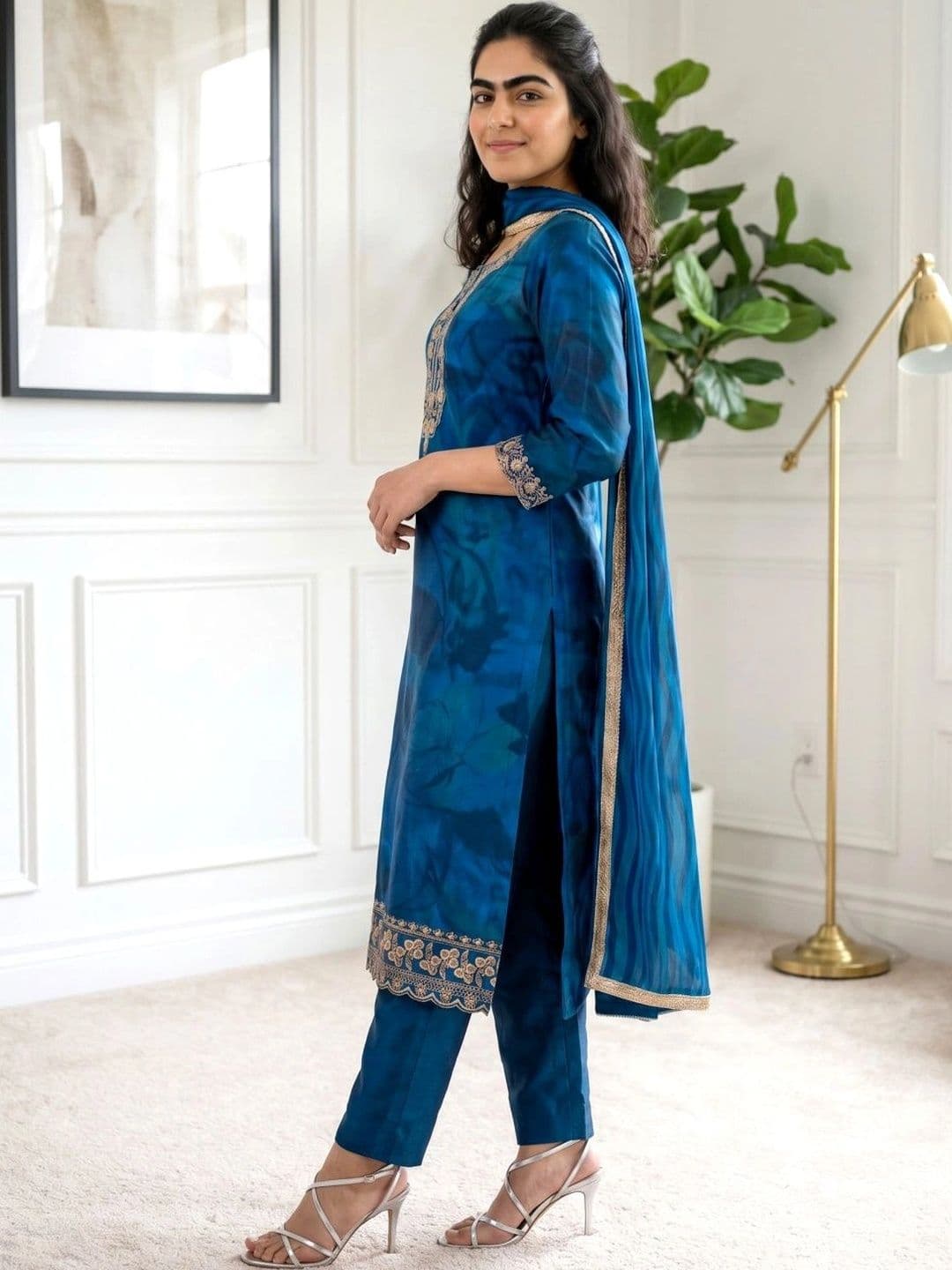 NAZARIA Women Ethnic Motifs Embroidered Regular Thread Work Kurta with Trousers & With Dupatta thumbnail 3