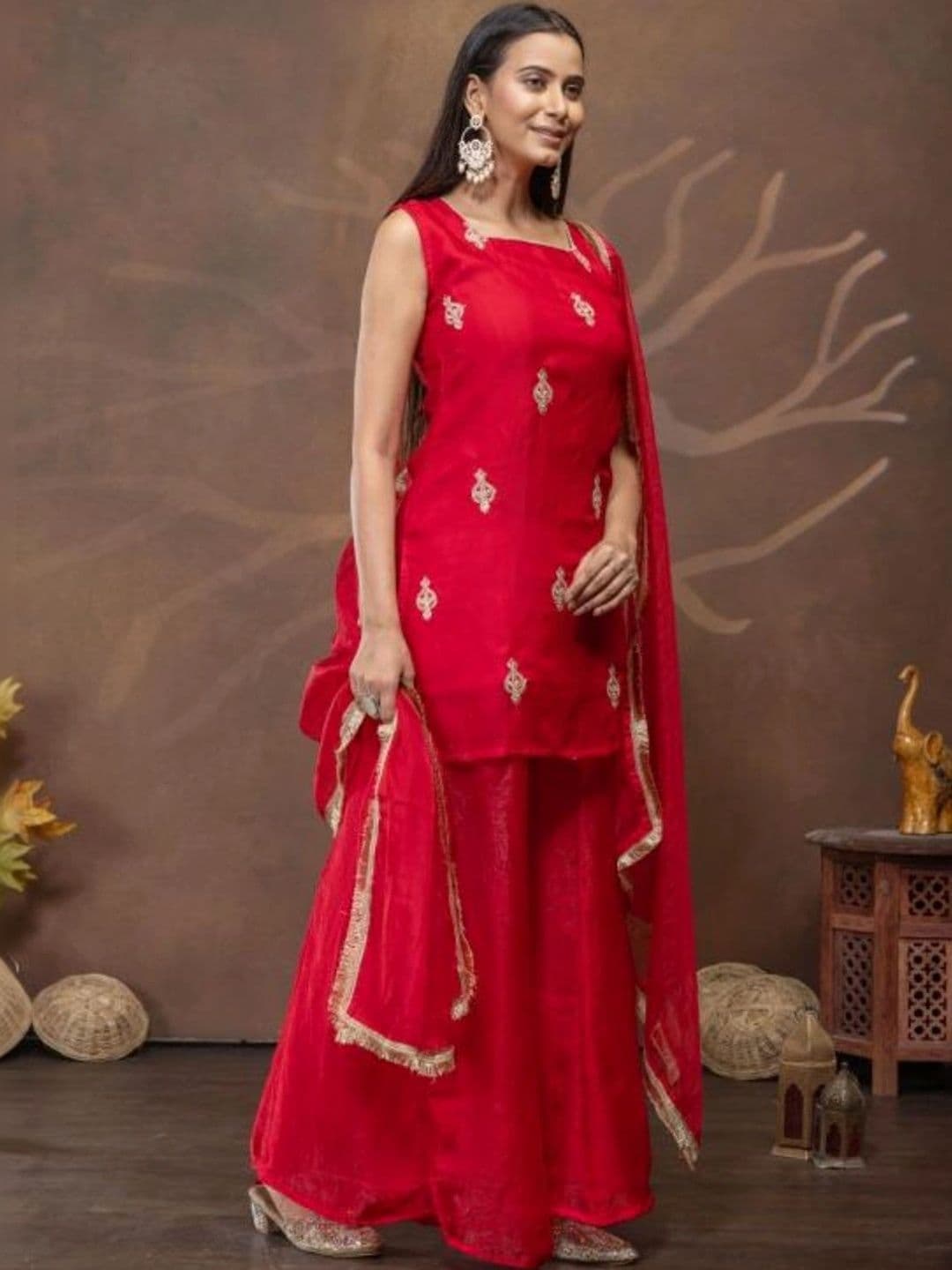 Aditexo Women Ethnic Motifs Embroidered Regular Kurta with Sharara & With Dupatta thumbnail 2